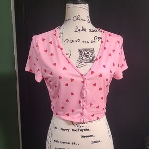 SHEIN Pink Crop Top with Red Heart Design